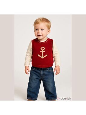 Red Anchor Knit Vest & Jeans Set 24M